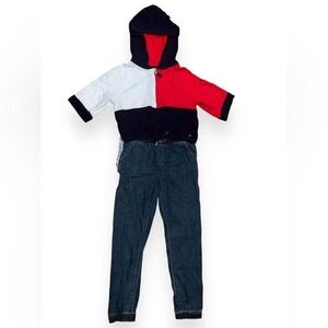 Vtg‎ Y2K Tommy Hilfiger Jeans Blue Cropped Hoodie Shirt Size L Hip Hop Americana